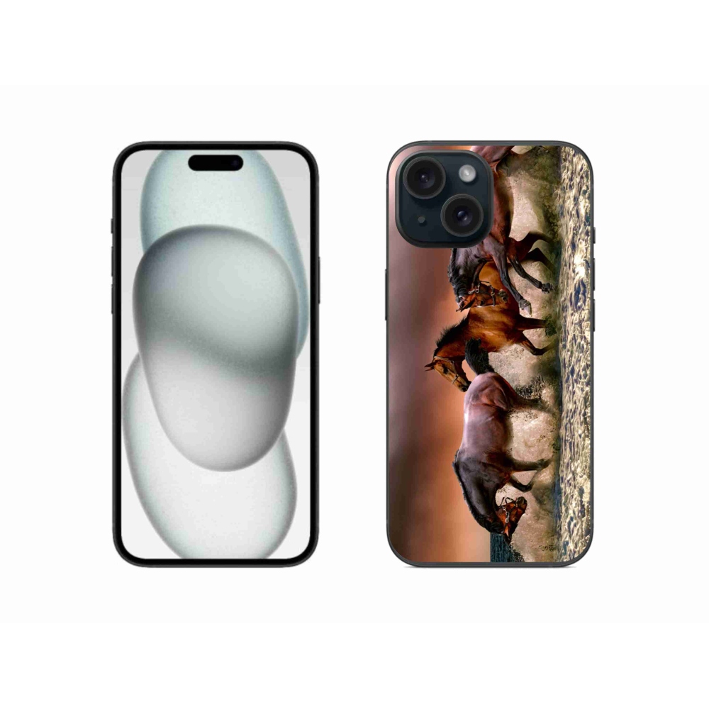 Gelový obal mmCase na iPhone 15 - koně 1