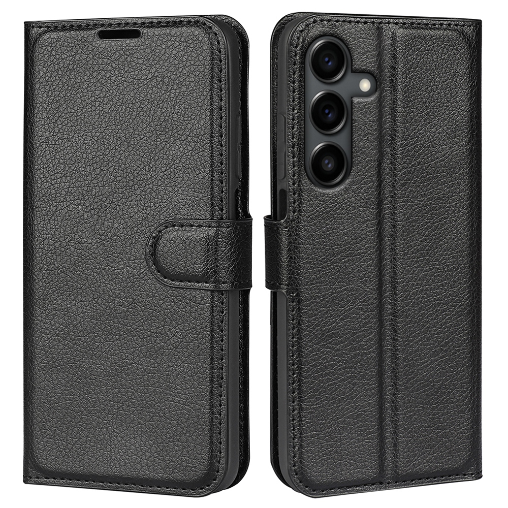 Litchi knížkové pouzdro na Samsung Galaxy S25 FE - černé