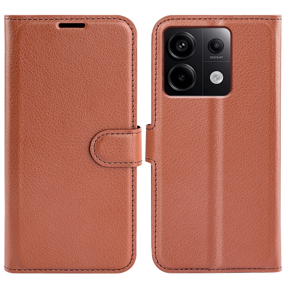 Litchi knížkové pouzdro na Xiaomi Redmi Note 13 Pro 5G/Poco X6 5G - hnědé