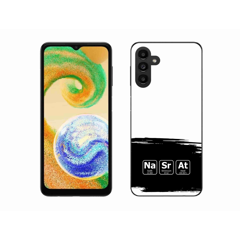 Gelový kryt mmCase na Samsung Galaxy A04s (164.7x76.7x9.1mm) - chemické prvky černobílé pozadí