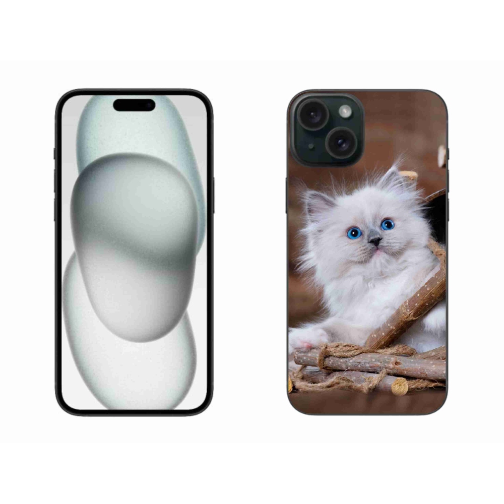 Gelový kryt mmCase na iPhone 15 Plus - bílé kotě
