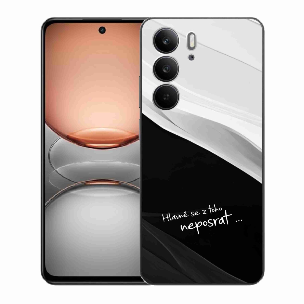 Gelový kryt mmCase na Realme C75 - vtipný text 13 černobílé pozadí