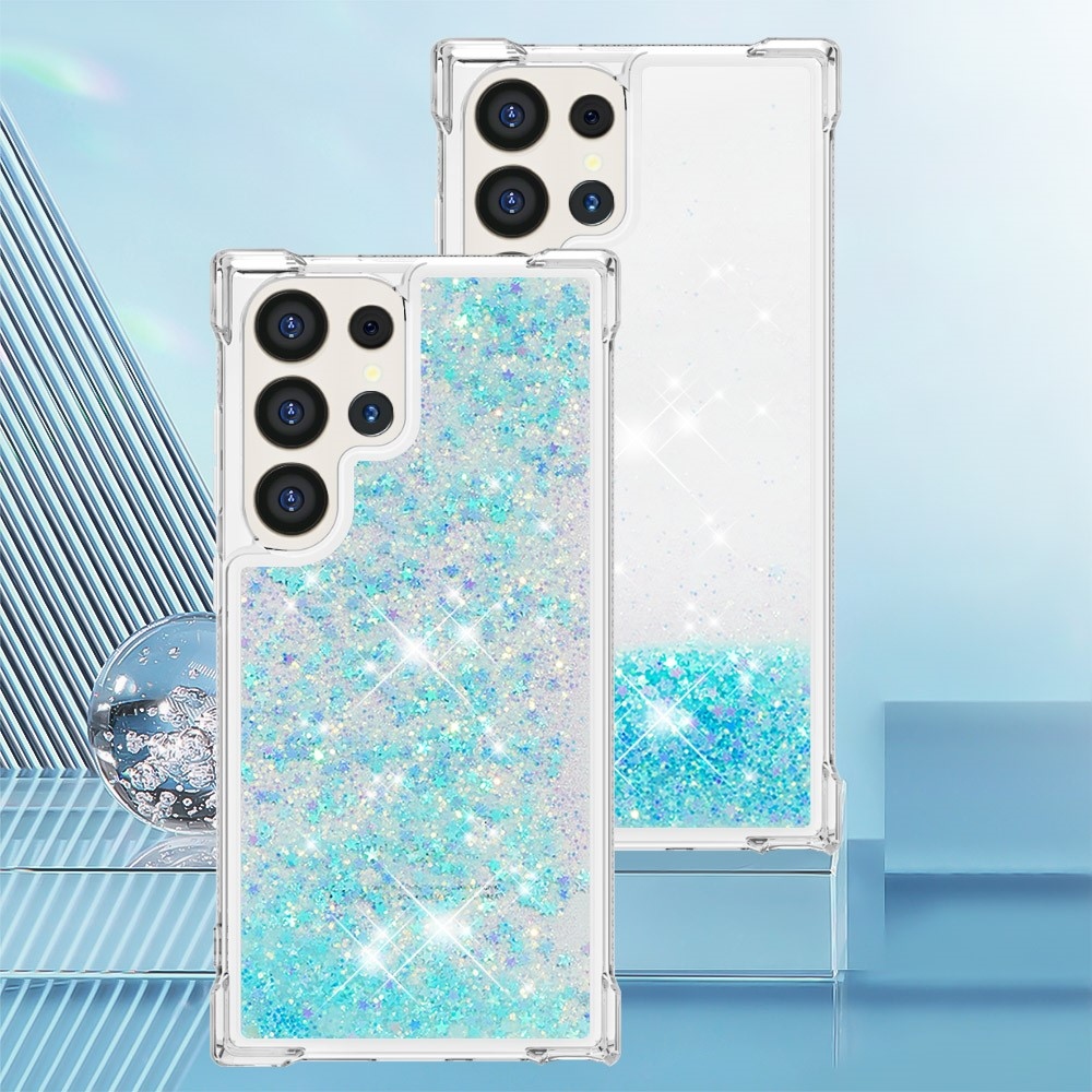 Glitter přesýpací gelový obal na Samsung Galaxy S24 Ultra - modrý/hvězdičky