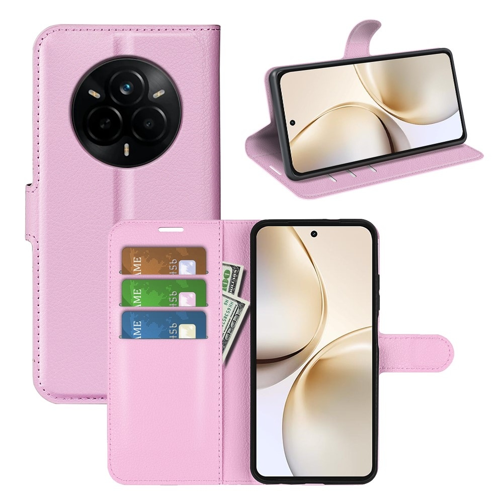 Litchi knížkové pouzdro na Realme 14 Pro+ 5G - růžové