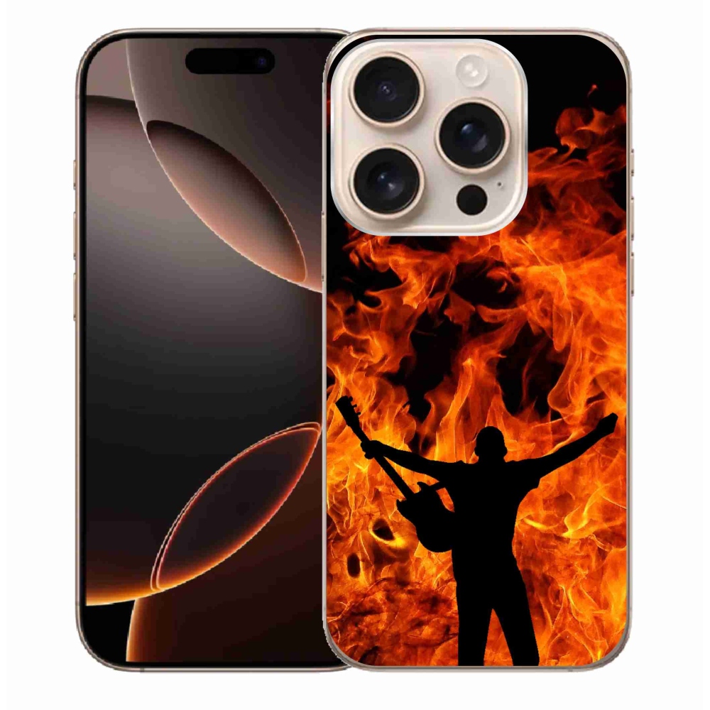 Gelový kryt mmCase na iPhone 16 Pro Max - muzikant a oheň