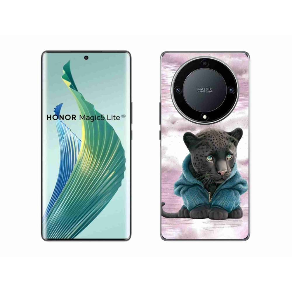 Gelový kryt mmCase na Honor Magic 5 Lite 5G - černý panter ve svetru