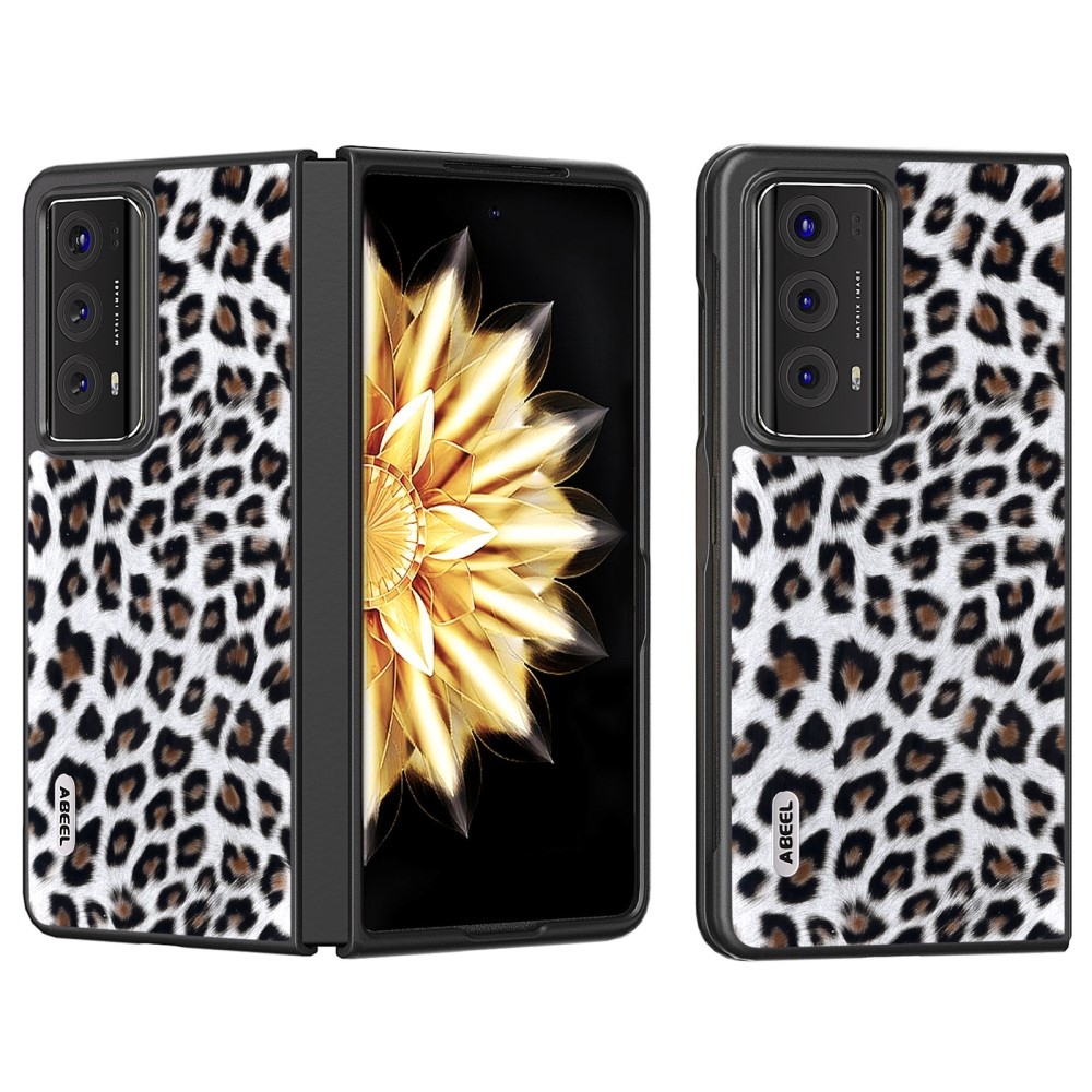 Leopard plastové pouzdro s umělou kůží na Honor Magic V2 - stříbrné