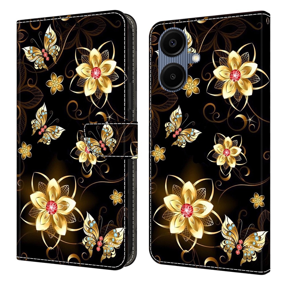 Smooth knížkové pouzdro na Samsung Galaxy A07 4G - zlatí motýli a květiny