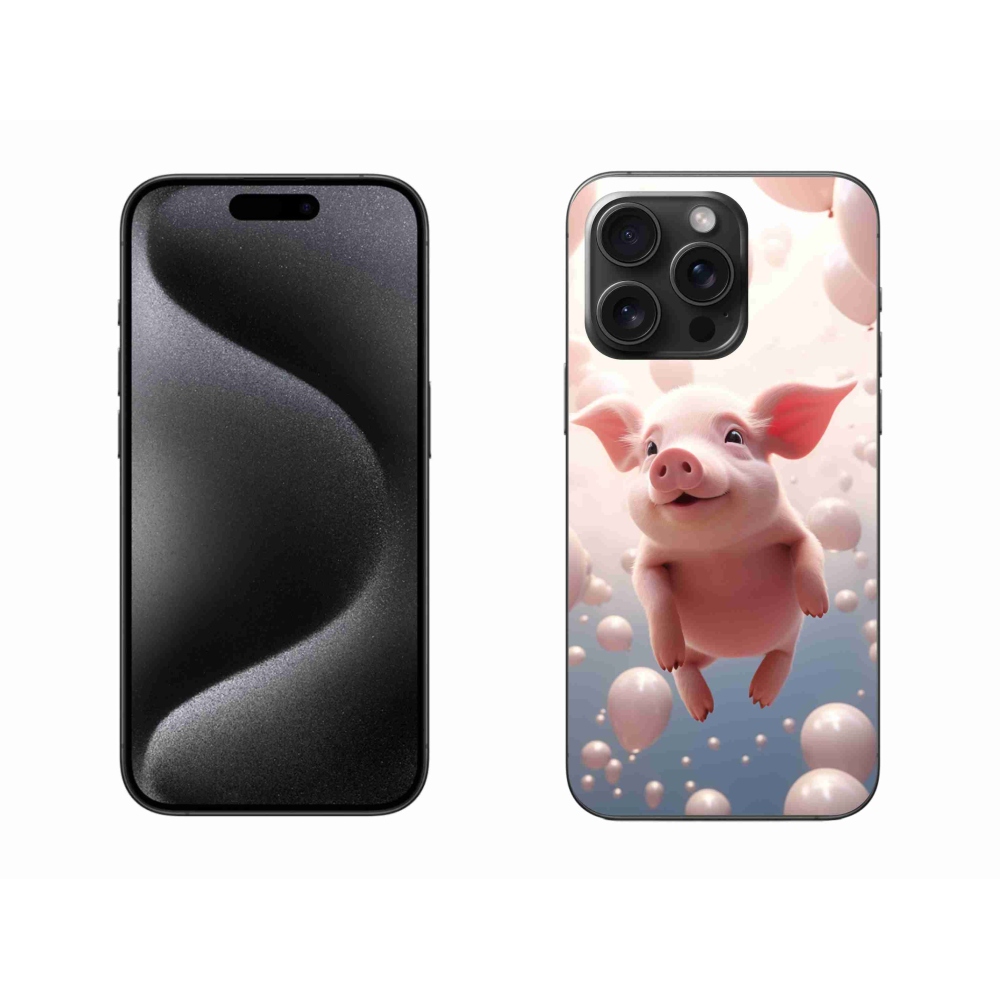 Gelový kryt mmCase na iPhone 15 Pro Max - prasátko s balónky