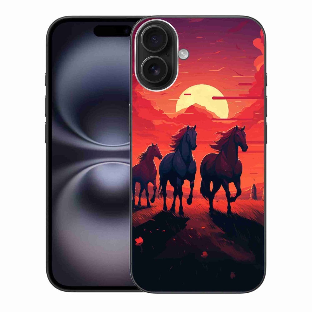 Gelový kryt mmCase na iPhone 16 Plus - koně a západ slunce