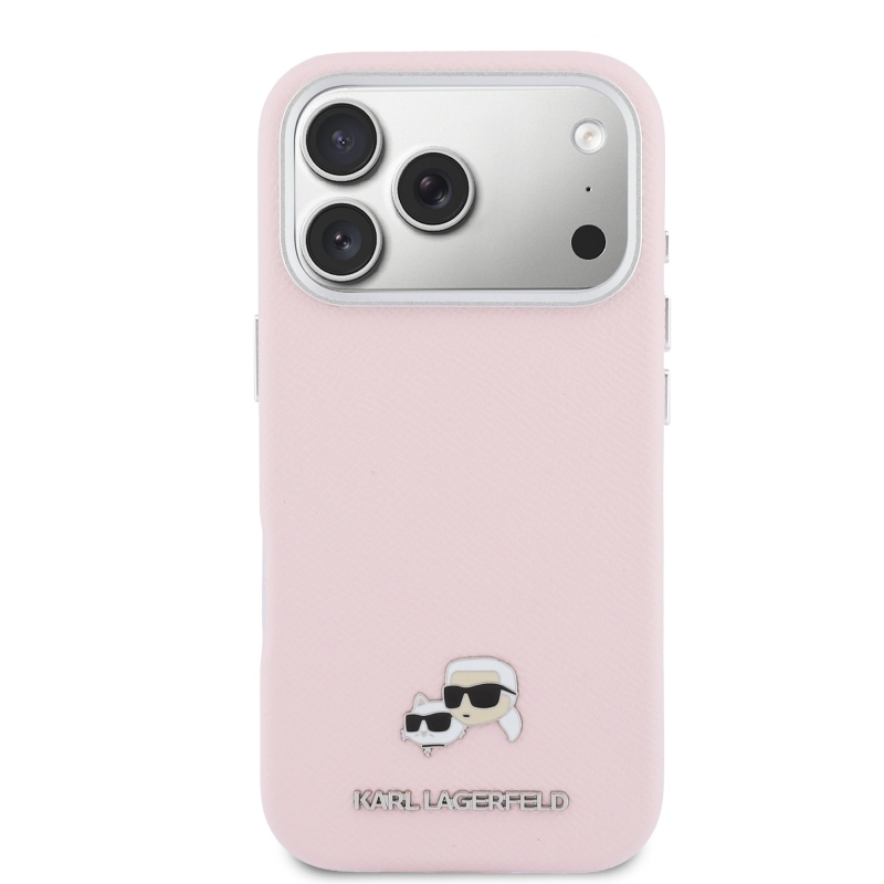 Karl Lagerfeld PU Karl and Choupette Heads Pins MagSafe Zadní Kryt pro iPhone 17 Pro Max Pink