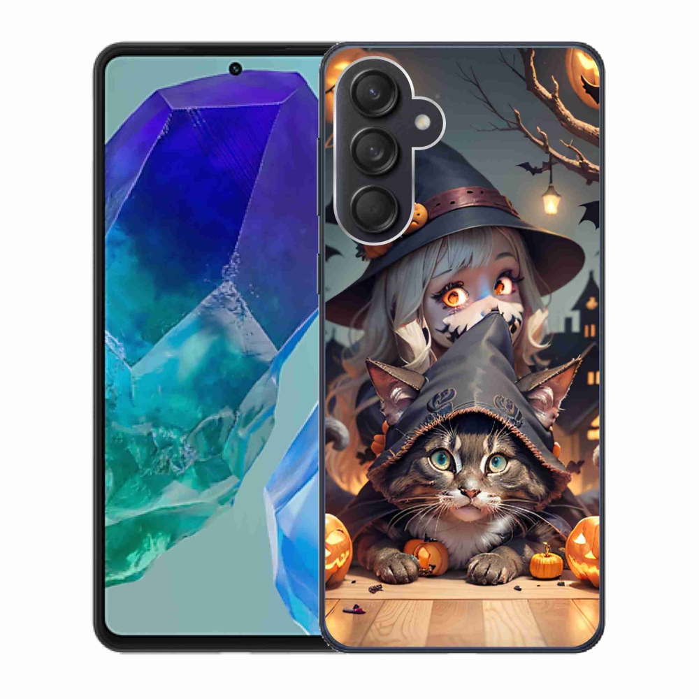 Gelový kryt mmCase na Samsung Galaxy M55 5G - čarodějnice s kočkou