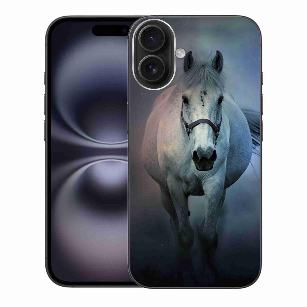 Gelový obal mmCase na iPhone 16 Plus - běžící bílý kůň