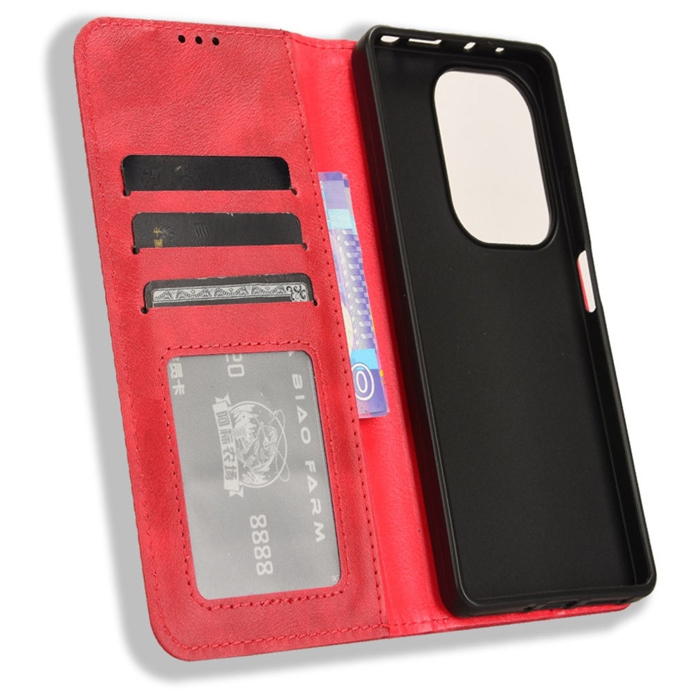 Vintage knížkové pouzdro na Xiaomi Redmi Note 14S/Note 13 Pro 4G/Poco M6 Pro - červené