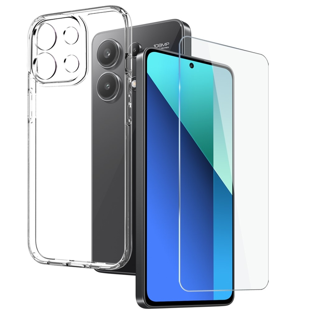 NORTHJO průhledný gelový obal + tvrzené sklo na Xiaomi Redmi Note 13 - průhledný