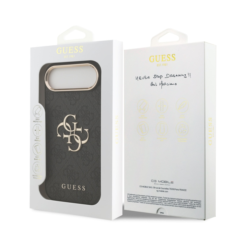 Guess PU Leather 4G Metal Logo Gold Frame Zadní Kryt pro iPhone Air Black