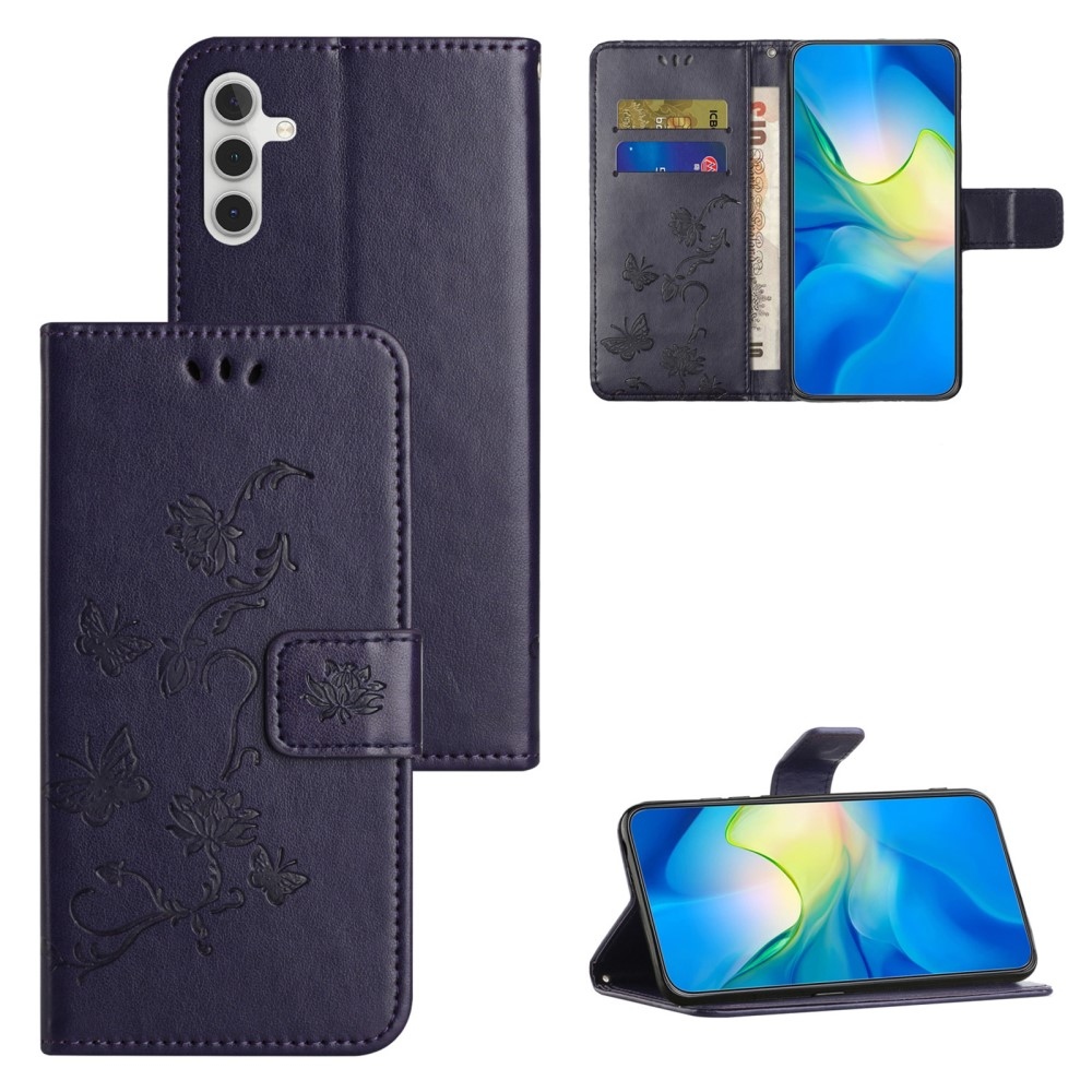 Flower knížkové pouzdro na Samsung Galaxy S24 FE - tmavěfialové