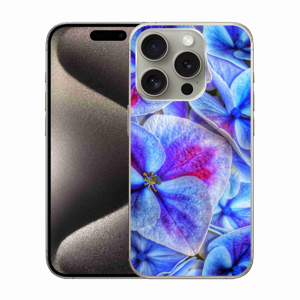 Gelový kryt mmCase na iPhone 15 Pro - modré květy 1