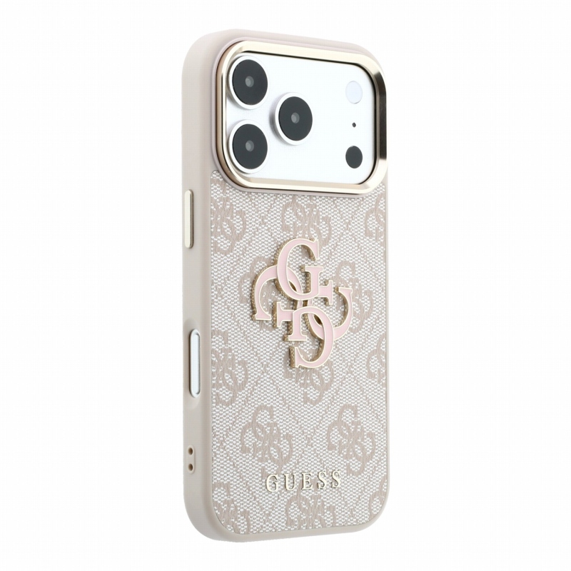 Guess PU 4G Resin Metal Logo Zadní Kryt pro iPhone 18 Pro Pink