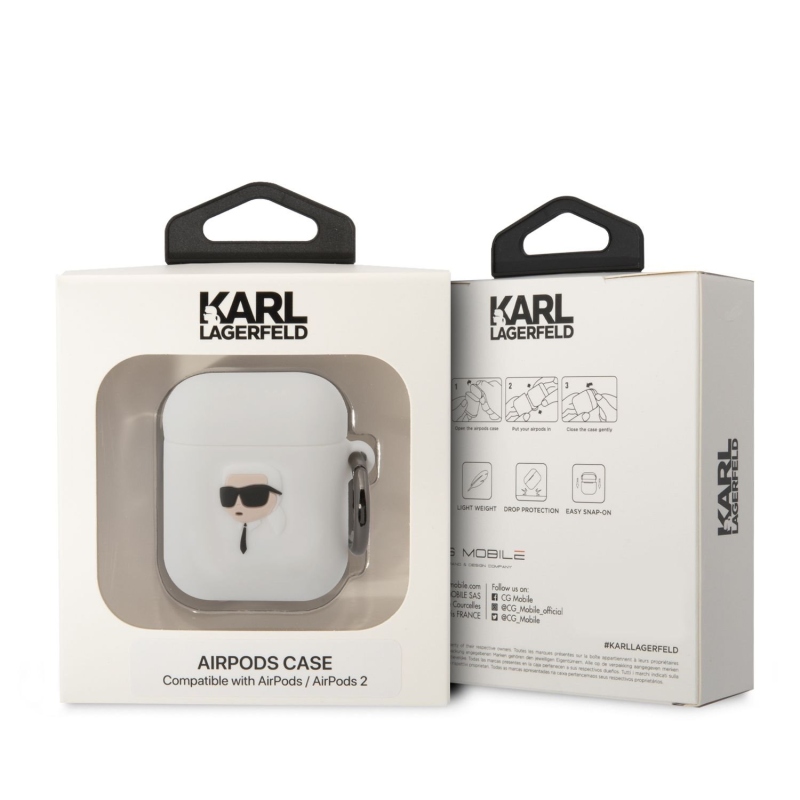 Karl Lagerfeld 3D Logo NFT Karl Head Silikonové Pouzdro pro Airpods 1/2 White