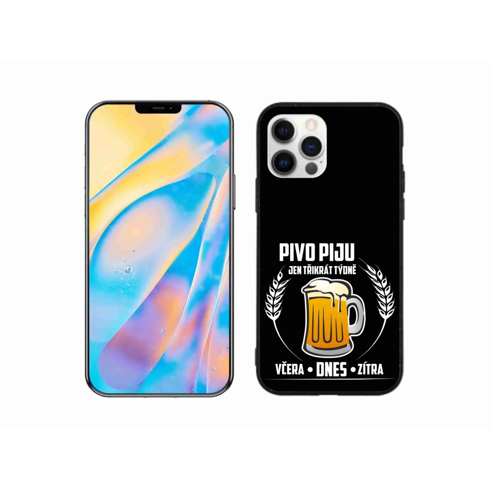 Gelový kryt mmCase na iPhone 12 - pivní motiv černé pozadí