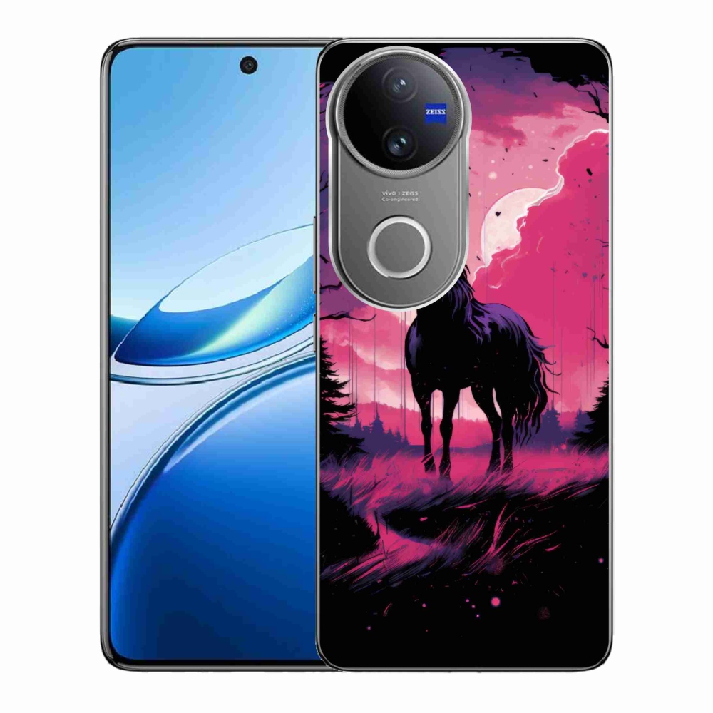 Gelový kryt mmCase na Vivo V50 5G - černý kreslený kůň 1