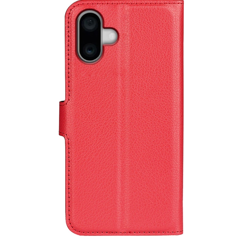 Litchi knížkové pouzdro na iPhone 16 - červené
