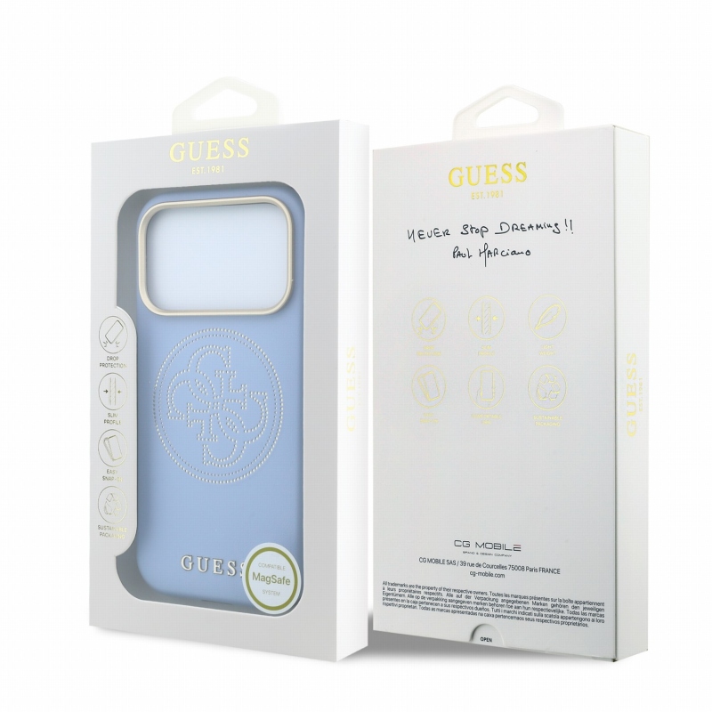 Guess PU Semi Wrap Perforated 4G Logo MagSafe Zadní Kryt pro iPhone 18 Pro Blue