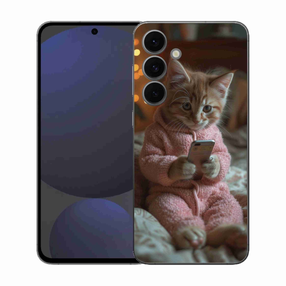 Gelový kryt mmCase na Samsung Galaxy S25 FE - kotě s mobilem