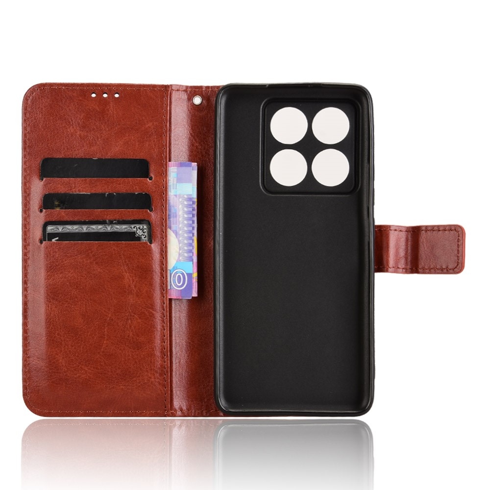 Crazy knížkové pouzdro na Xiaomi 14T Pro - hnědé