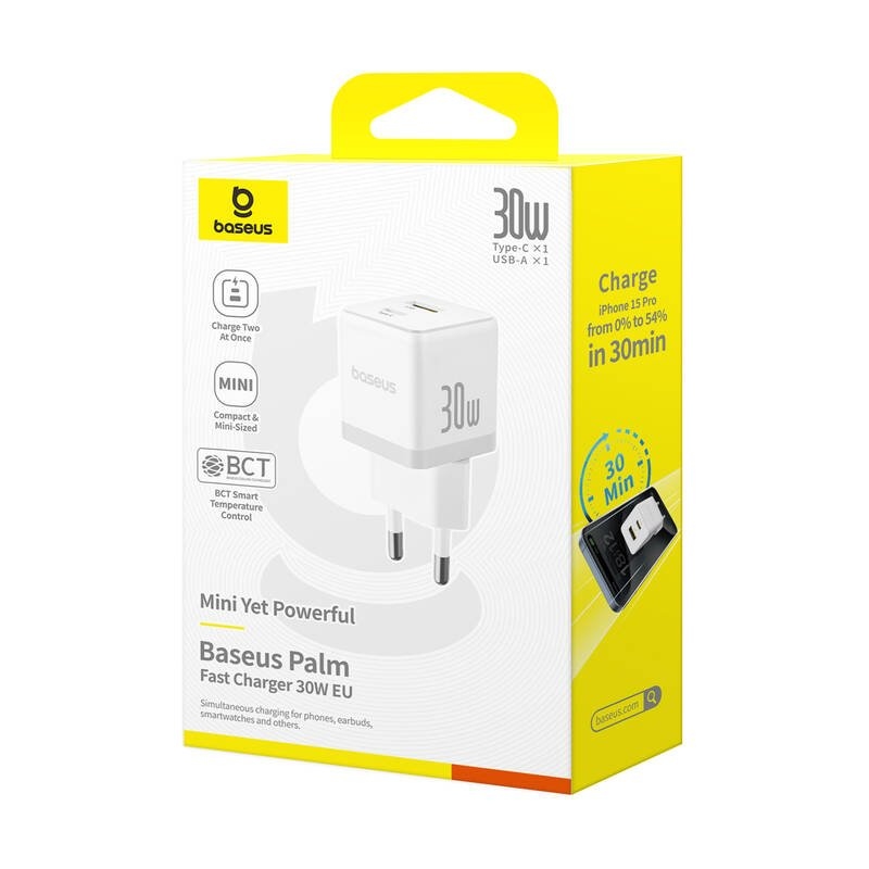 Baseus Palm Fast Nabíječka USB-A + USB-C 30W White