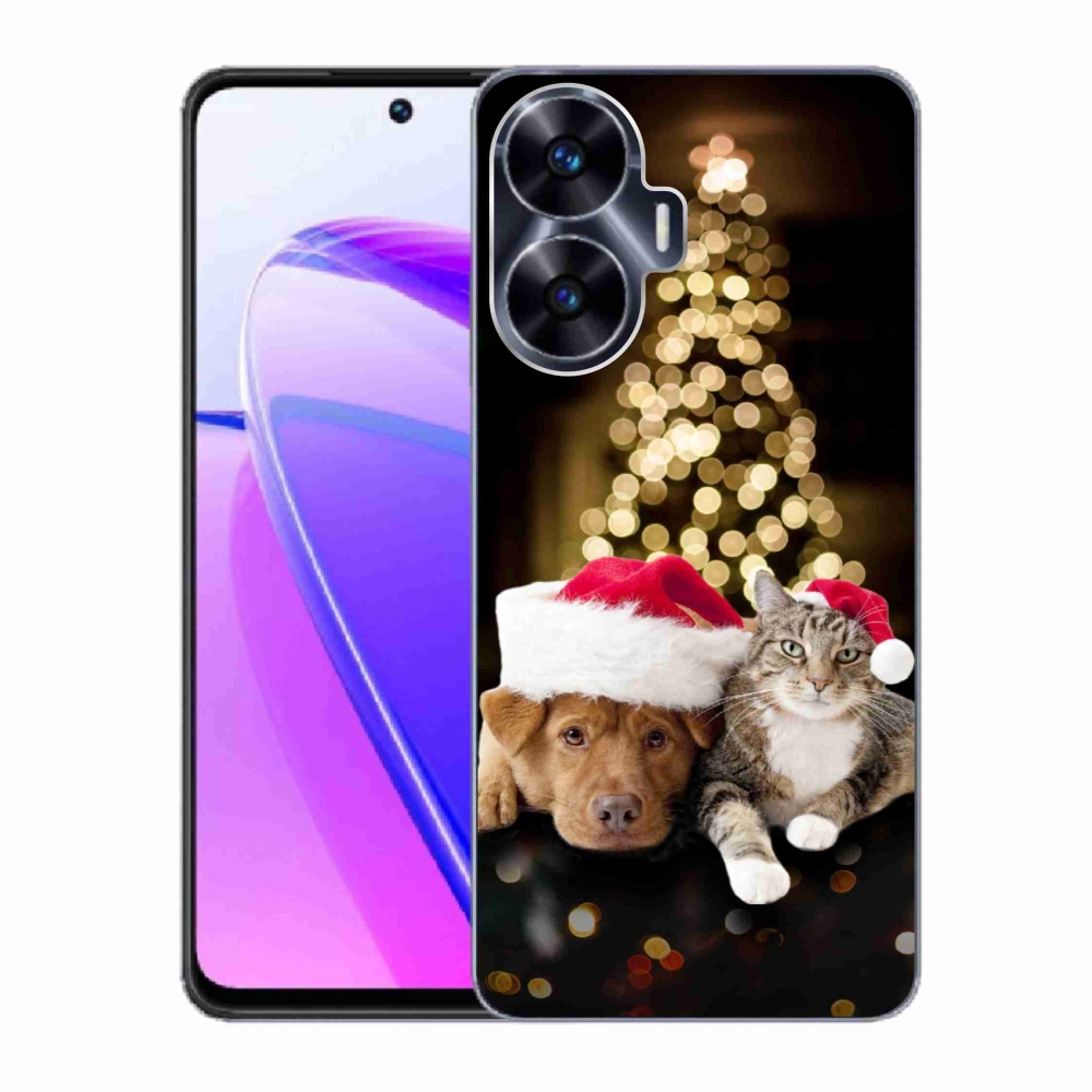 Gelový kryt mmCase na Realme C55 - vánoční pes a kočka