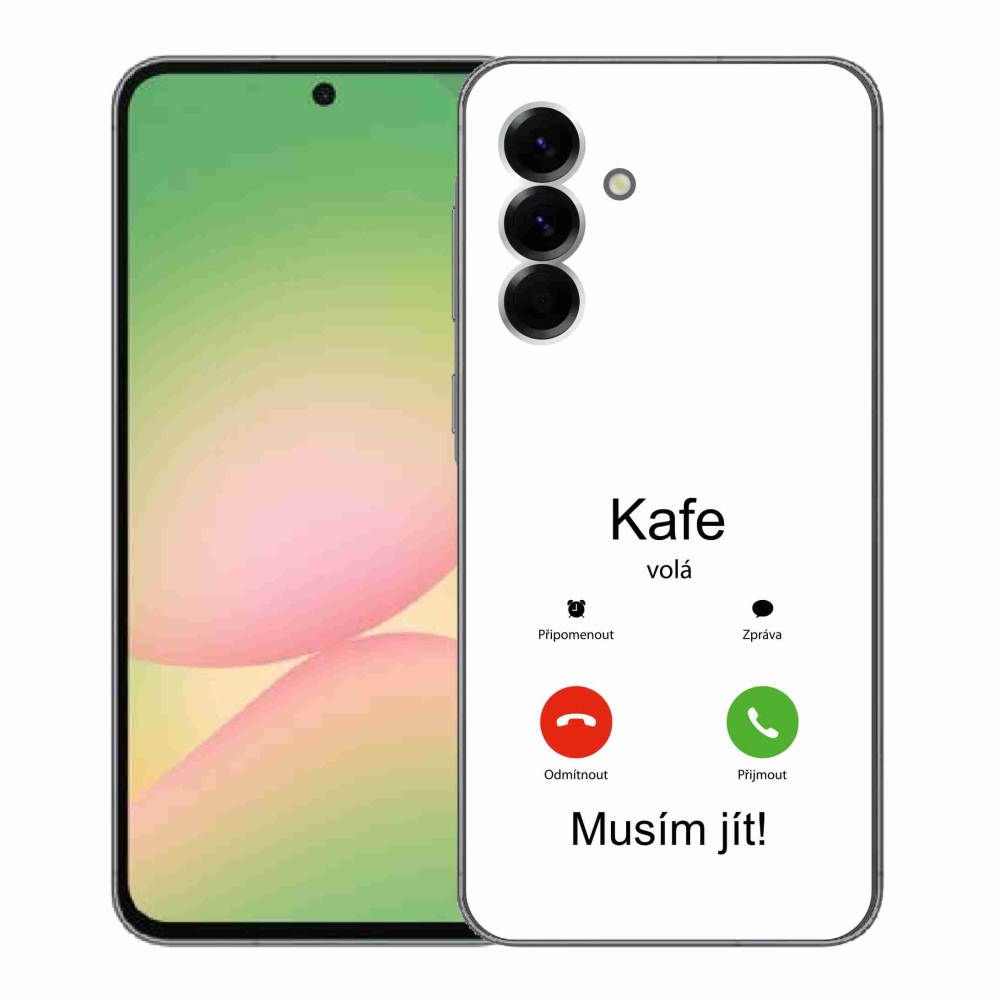 Gelový kryt mmCase na Samsung Galaxy A56 5G - kafe volá bílé pozadí