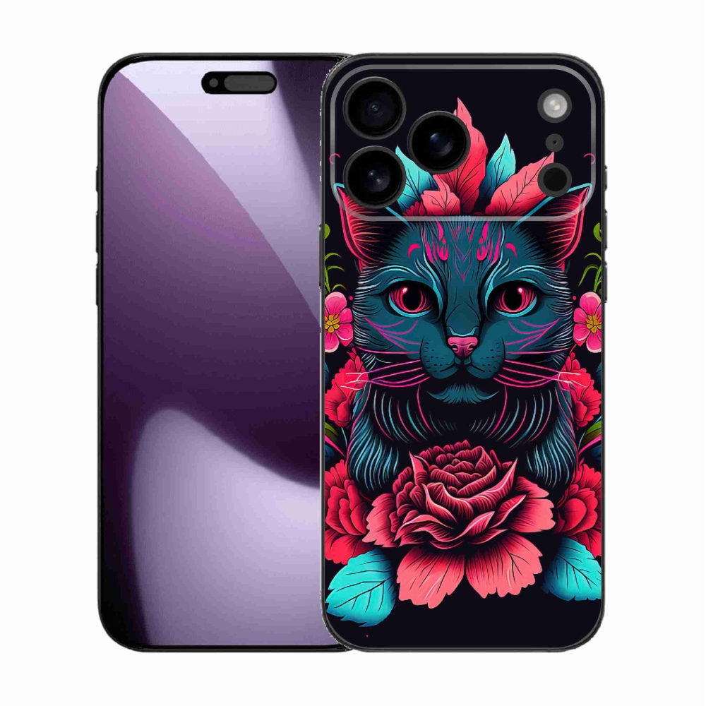 Gelový kryt mmCase na iPhone 17 Pro Max - květiny a kočka