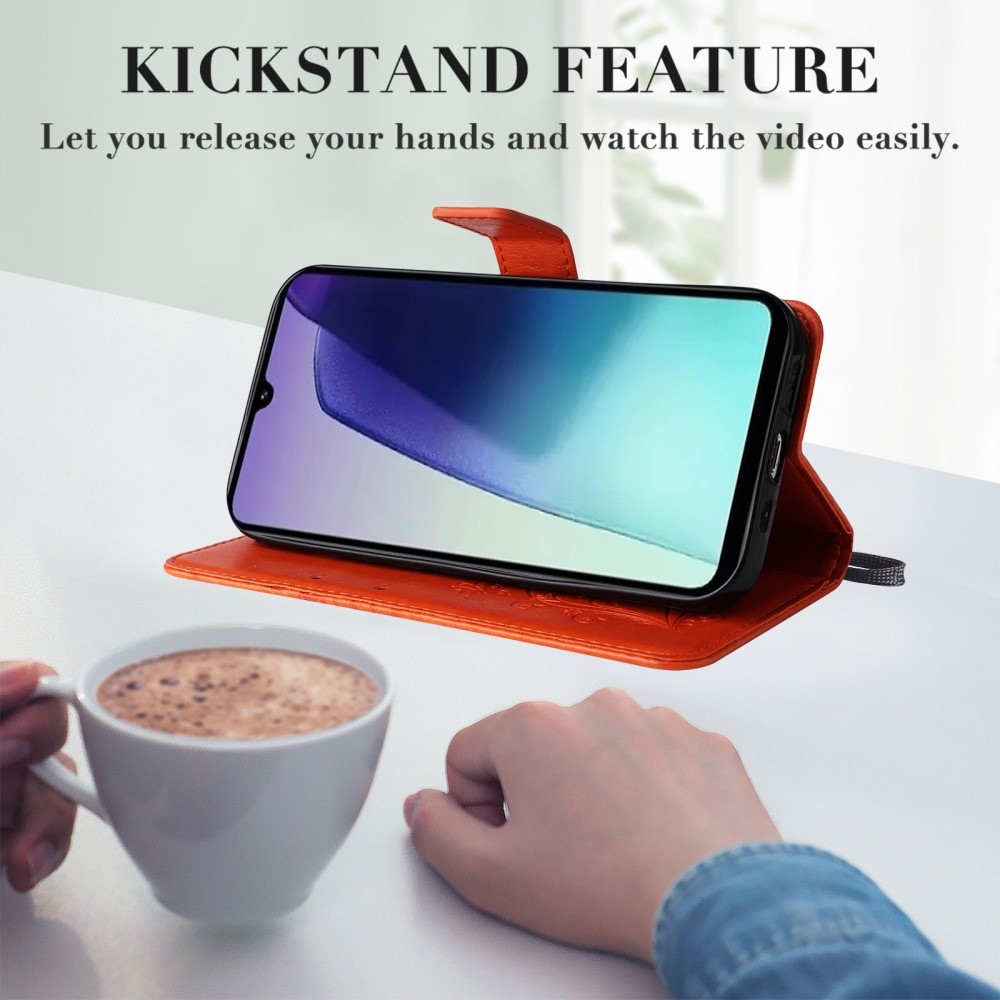 Big Butterfly knížkové pouzdro na Xiaomi Redmi 14C/Poco C75 - oranžové