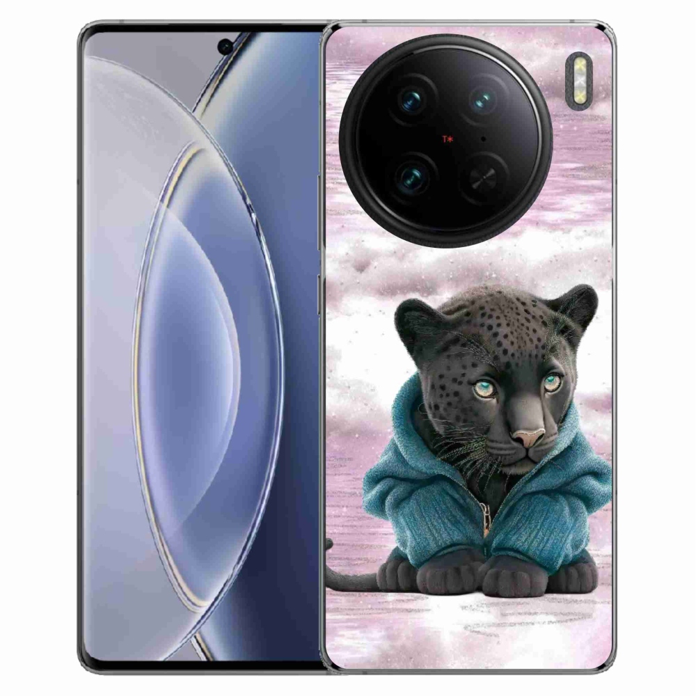 Gelový kryt mmCase na Vivo X90 Pro - černý panter ve svetru