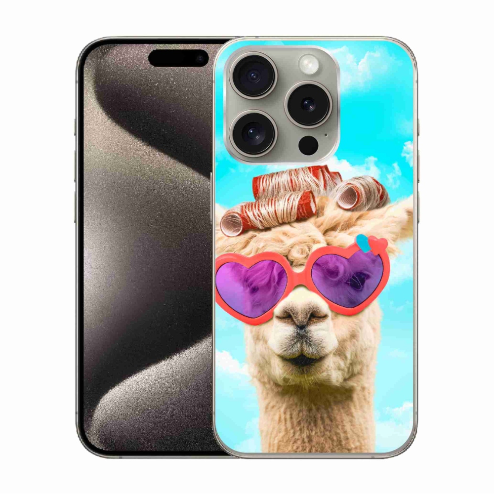 Gelový kryt mmCase na iPhone 15 Pro - lama s brýlemi