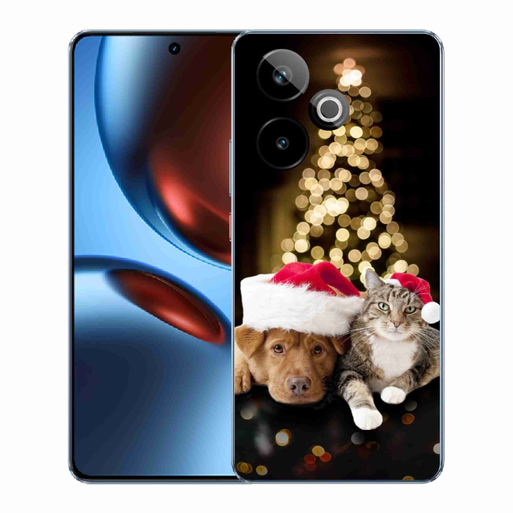 Gelový kryt mmCase na Realme GT 7 5G/GT 7T 5G - vánoční pes a kočka