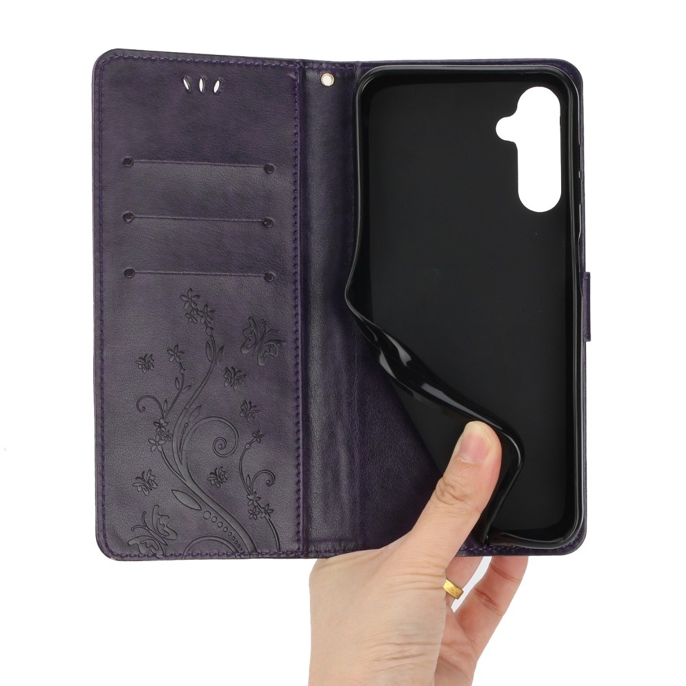 Flowers knížkové pouzdro na Samsung Galaxy A05s - tmavěfialové