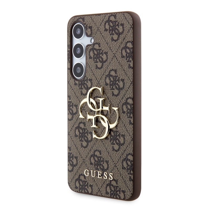 Guess PU 4G Metal Logo Zadní Kryt pro Samsung Galaxy S24 Brown