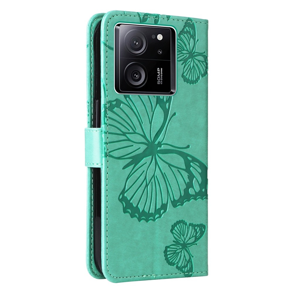 Big butterfly knížkové pouzdro na Xiaomi 13T/13T Pro - modrozelené