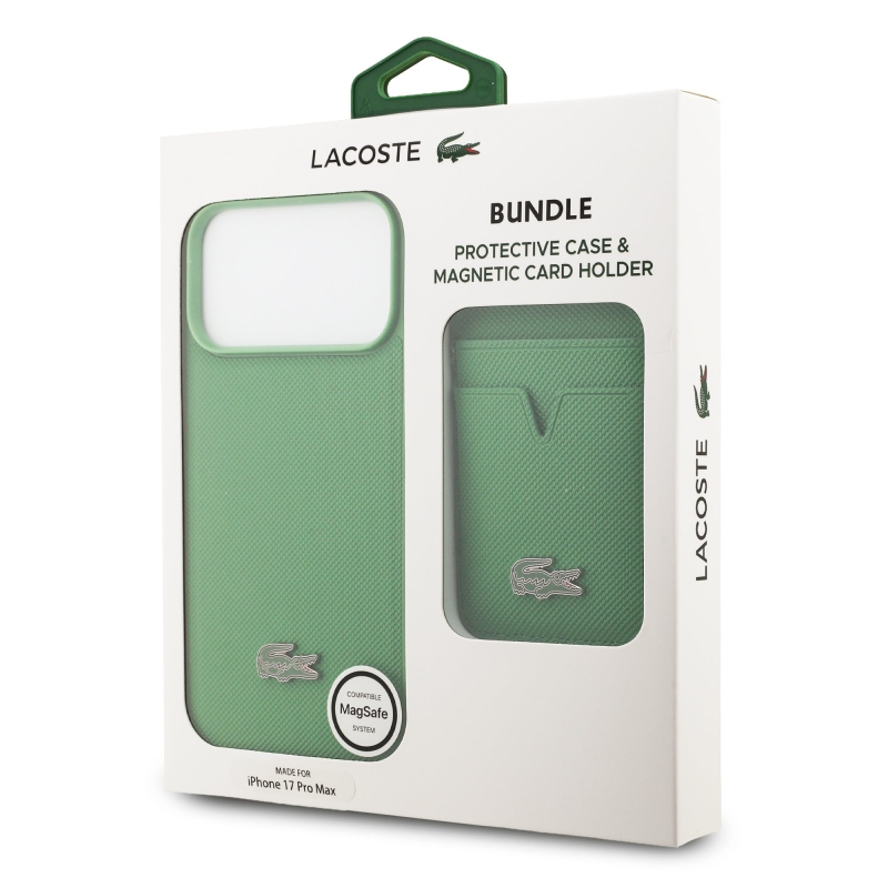 Lacoste Iconic Petit Pique MagSafe Zadní Kryt + Peněženka pro iPhone 17 Pro Max Green
