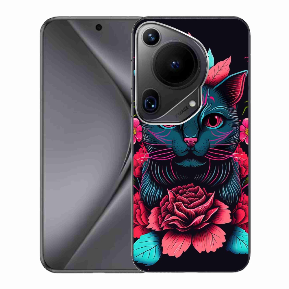 Gelový kryt mmCase na Huawei Pura 70 Ultra - květiny a kočka