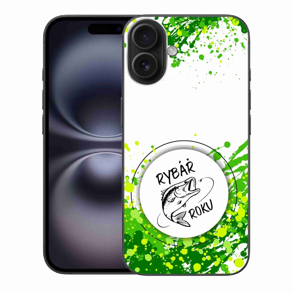 Gelový kryt mmCase na iPhone 16 Plus - rybář roku bílé pozadí
