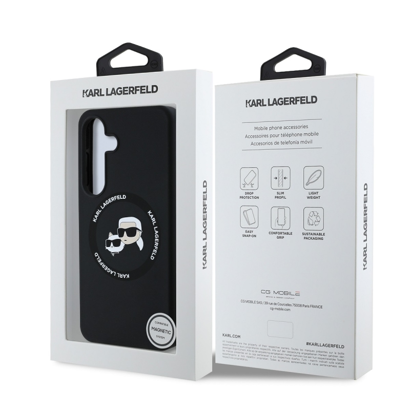 Karl Lagerfeld Liquid Silicone K&CH Heads MagSafe Zadní Kryt pro Samsung Galaxy S25+ Black