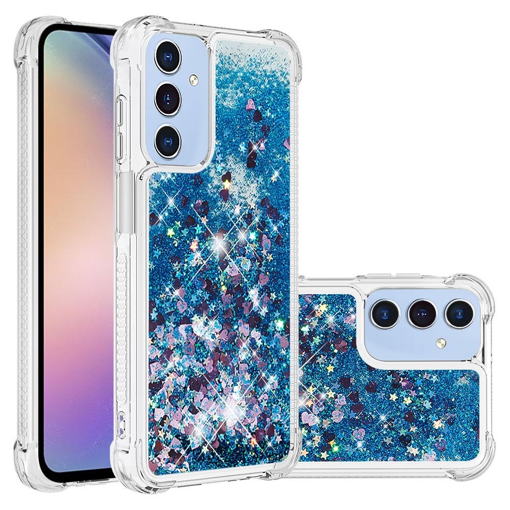 Glitter přesýpací gelový obal na Samsung Galaxy A26 5G - modrý/srdíčka