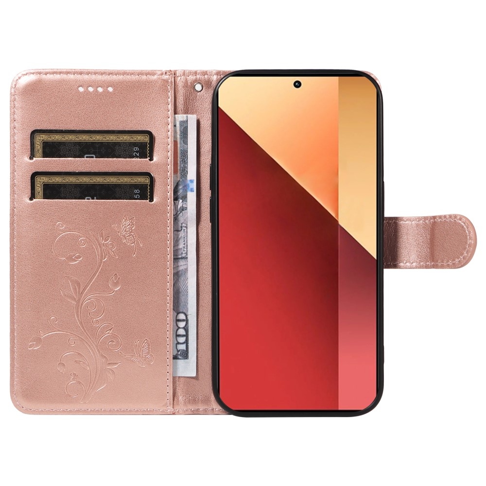 Flowers knížkové pouzdro na Xiaomi Redmi Note 13 Pro 4G/Poco M6 Pro - růžovozlaté