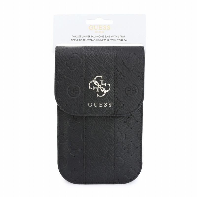 Guess PU 4G Peony Stripe Metal Logo Taška na Telefon Black