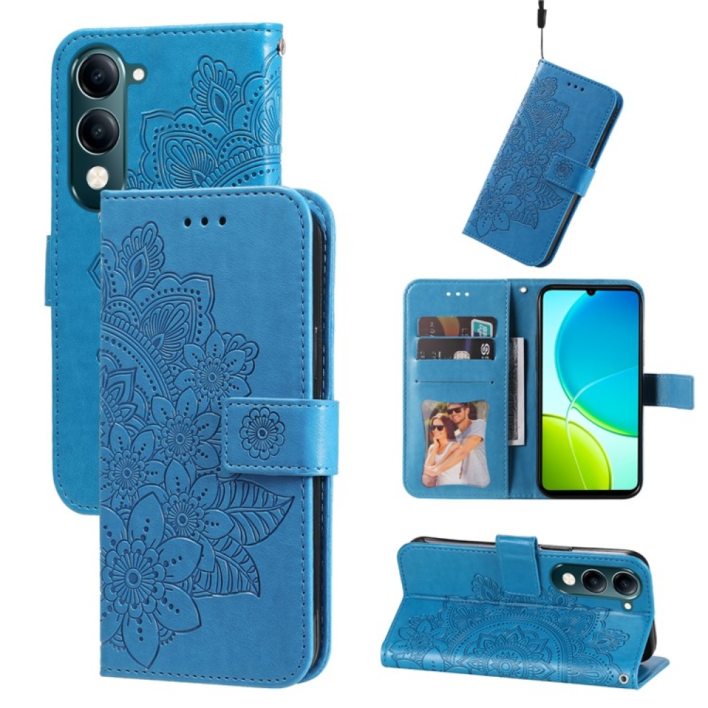 Floral knížkové pouzdro na Vivo Y29s 5G - modré