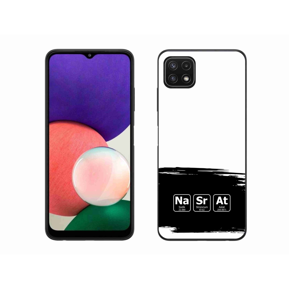 Gelový kryt mmCase na Samsung Galaxy A22 5G - chemické prvky černobílé pozadí